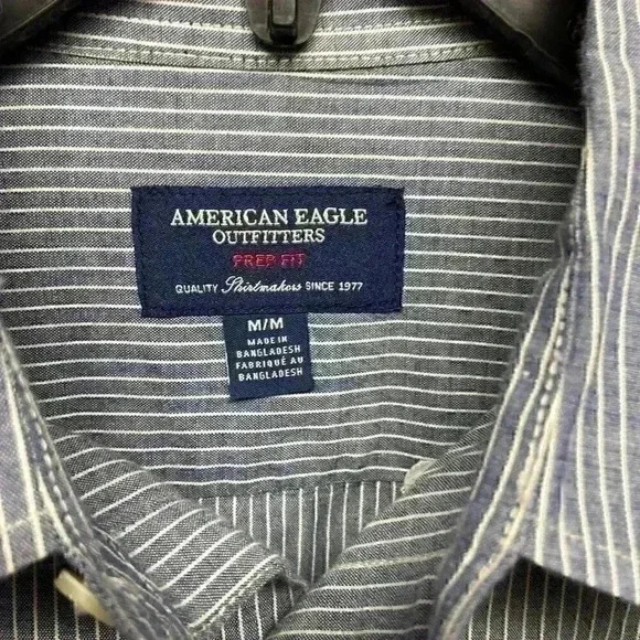 𝅺AMERICAN EAGLE Outfitters Mens Prep Fit Striped Button Down Top, Medium - Picture 4 of 6